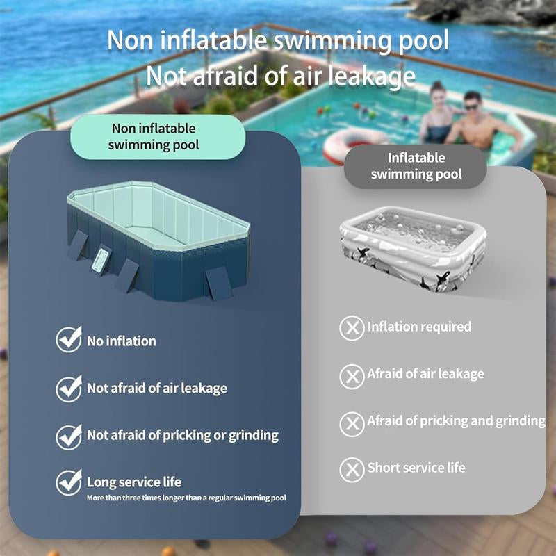 Foldable Large Rectangular Family Swimming Pool Noninflatable Easy Setup Suitable for Adults Kids and Pet Dogsideal for Outdoor Backyard