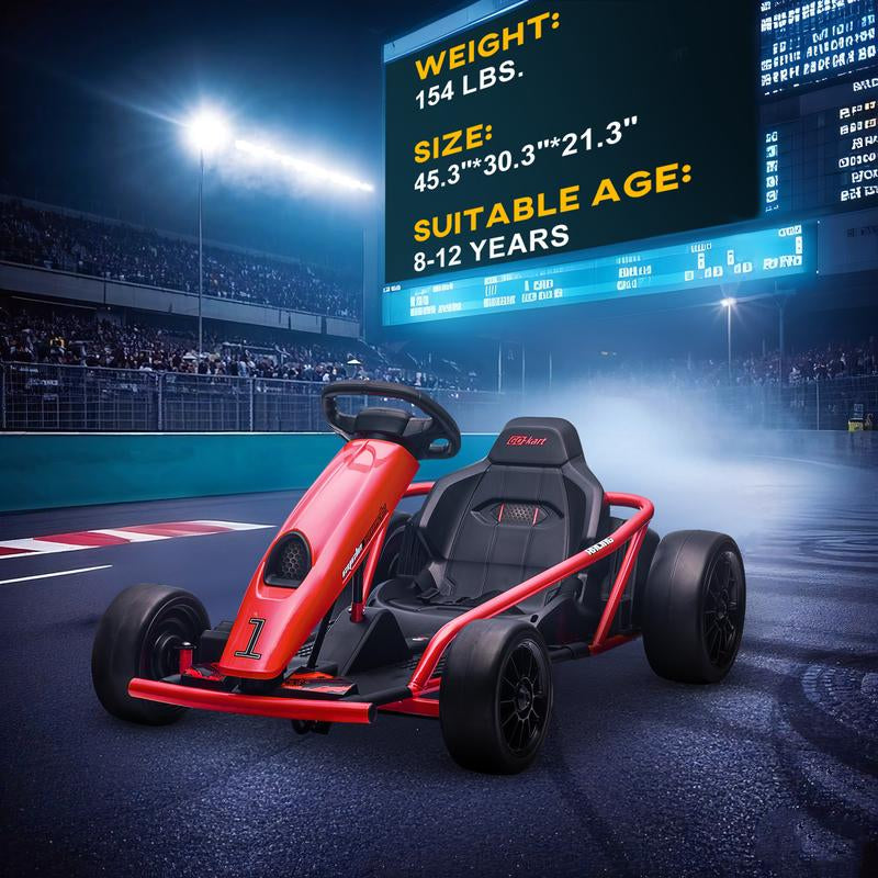 Aosom 24V Electric Go Kart, 7.5/8.1Mph, Drifting Car Battery Powered Ride on Toy with Slow Start, Music, Horn, for 6-12 Years Old