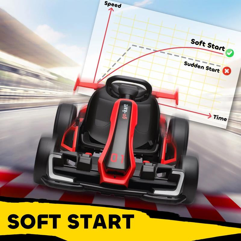 Aosom 24V Electric Go Kart, 7.5/8.1Mph, Drifting Car Battery Powered Ride on Toy with Slow Start, Music, Horn, for 6-12 Years Old