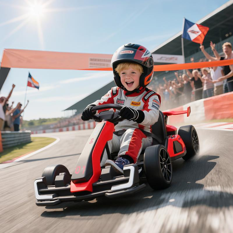 Aosom 24V Electric Go Kart, 7.5/8.1Mph, Drifting Car Battery Powered Ride on Toy with Slow Start, Music, Horn, for 6-12 Years Old