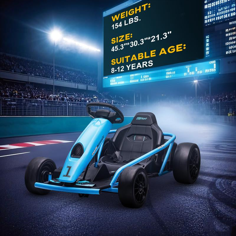 Aosom 24V Electric Go Kart, 7.5/8.1Mph, Drifting Car Battery Powered Ride on Toy with Slow Start, Music, Horn, for 6-12 Years Old