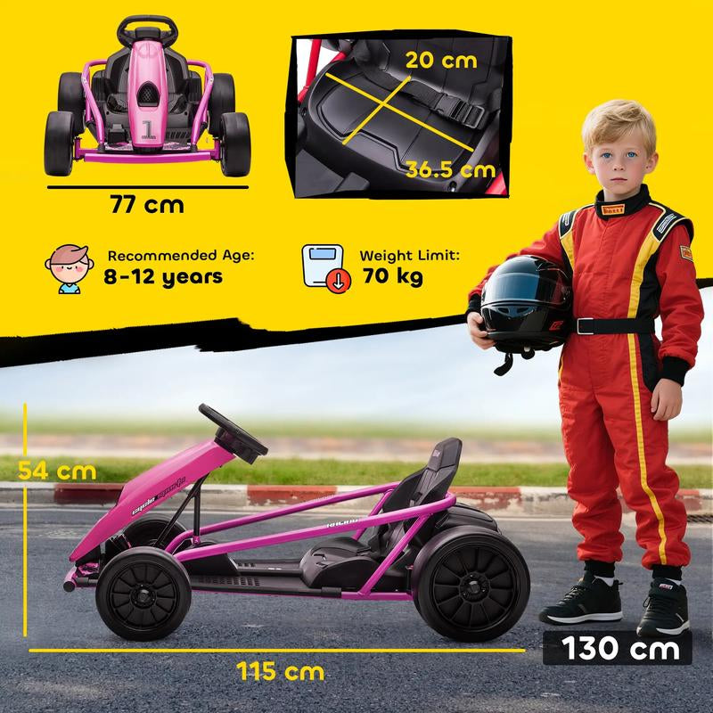Aosom 24V Electric Go Kart, 7.5/8.1Mph, Drifting Car Battery Powered Ride on Toy with Slow Start, Music, Horn, for 6-12 Years Old