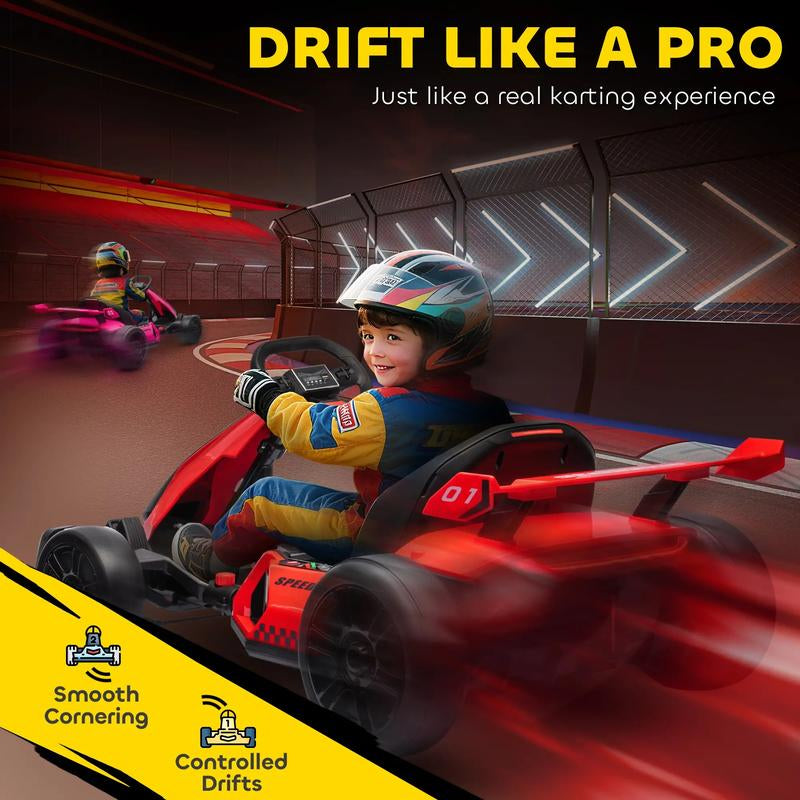 Aosom 24V Electric Go Kart, 7.5/8.1Mph, Drifting Car Battery Powered Ride on Toy with Slow Start, Music, Horn, for 6-12 Years Old