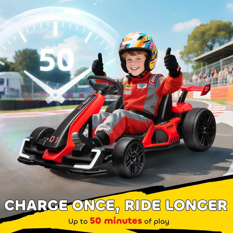 Aosom 24V Electric Go Kart, 7.5/8.1Mph, Drifting Car Battery Powered Ride on Toy with Slow Start, Music, Horn, for 6-12 Years Old
