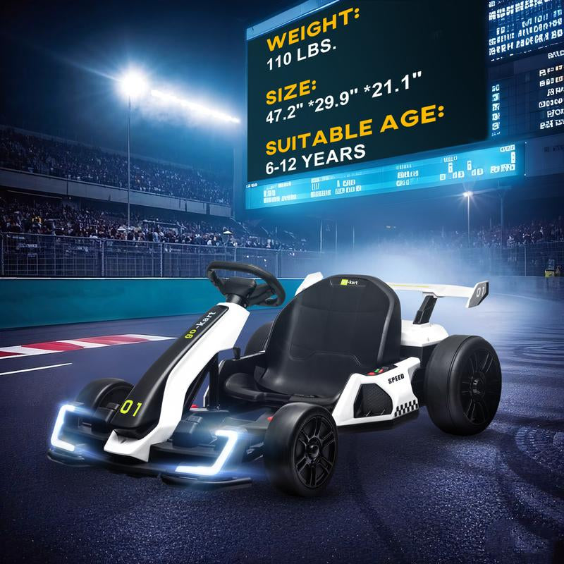 Aosom 24V Electric Go Kart, 7.5/8.1Mph, Drifting Car Battery Powered Ride on Toy with Slow Start, Music, Horn, for 6-12 Years Old