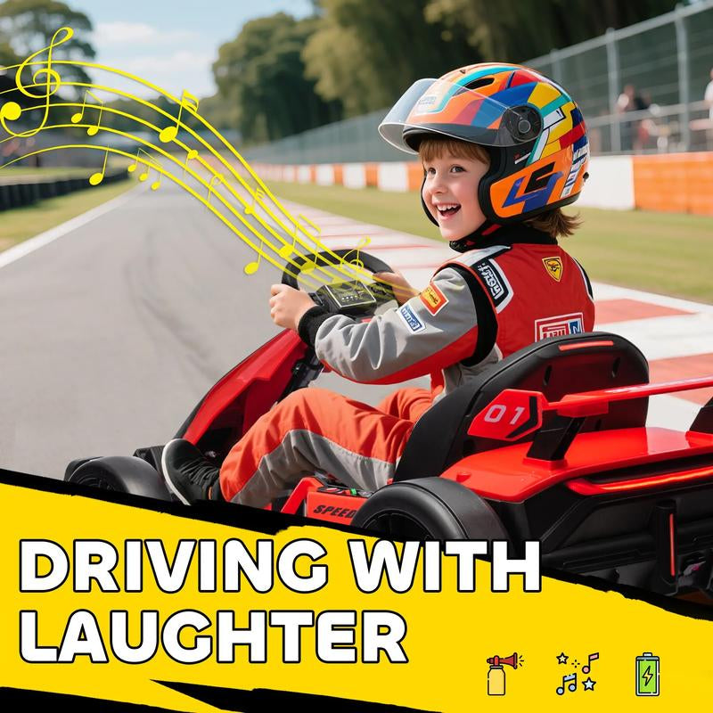 Aosom 24V Electric Go Kart, 7.5/8.1Mph, Drifting Car Battery Powered Ride on Toy with Slow Start, Music, Horn, for 6-12 Years Old
