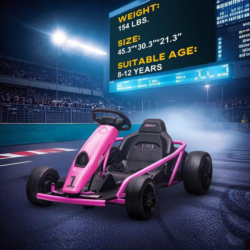 Aosom 24V Electric Go Kart, 7.5/8.1Mph, Drifting Car Battery Powered Ride on Toy with Slow Start, Music, Horn, for 6-12 Years Old