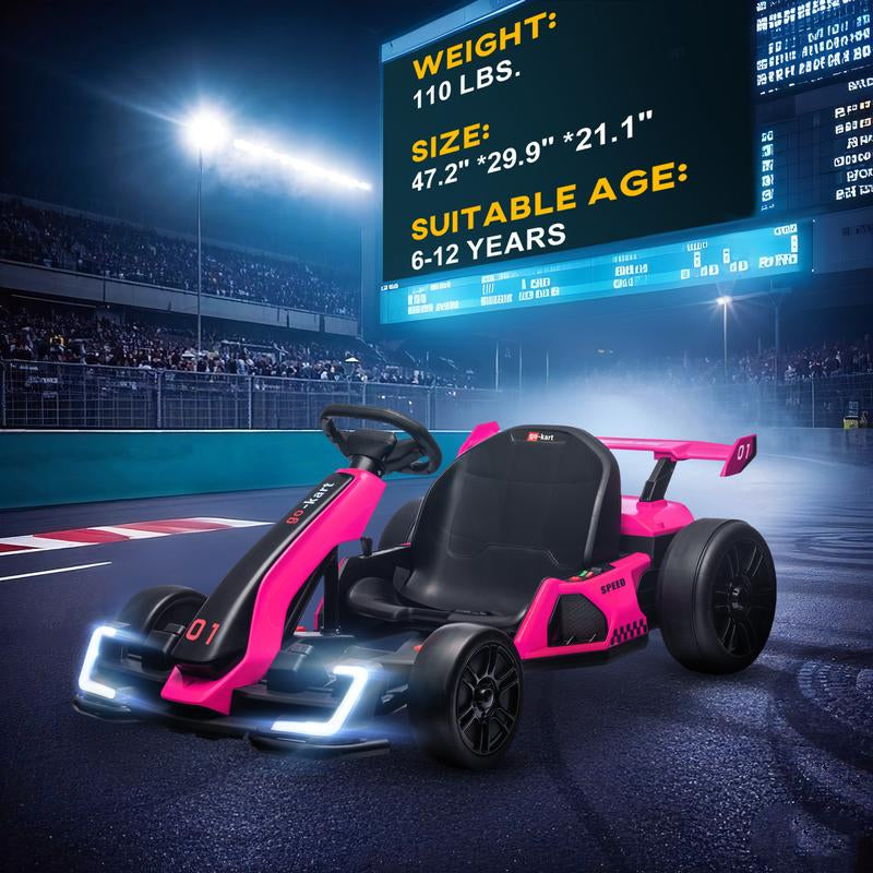 Aosom 24V Electric Go Kart, 7.5/8.1Mph, Drifting Car Battery Powered Ride on Toy with Slow Start, Music, Horn, for 6-12 Years Old