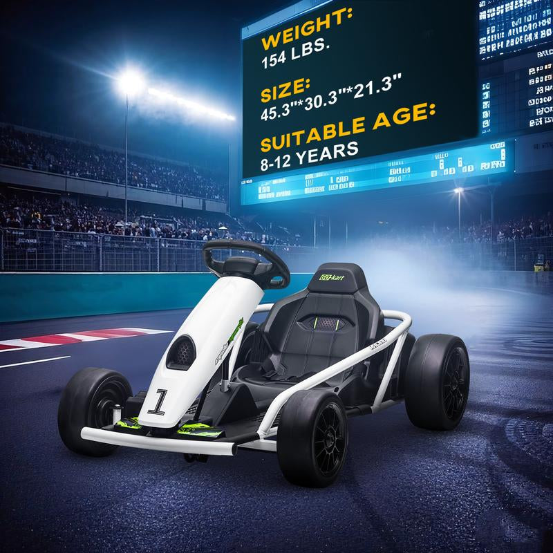 Aosom 24V Electric Go Kart, 7.5/8.1Mph, Drifting Car Battery Powered Ride on Toy with Slow Start, Music, Horn, for 6-12 Years Old