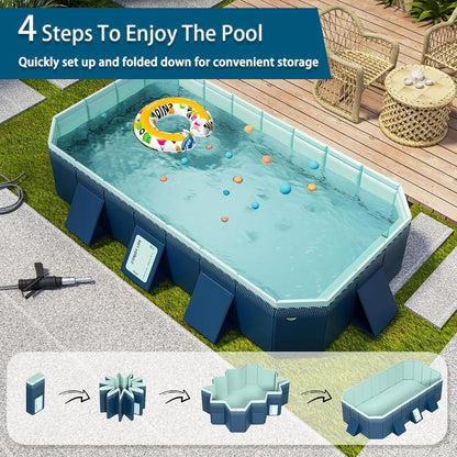 Foldable Large Rectangular Family Swimming Pool Noninflatable Easy Setup Suitable for Adults Kids and Pet Dogsideal for Outdoor Backyard