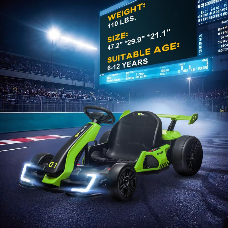 Aosom 24V Electric Go Kart, 7.5/8.1Mph, Drifting Car Battery Powered Ride on Toy with Slow Start, Music, Horn, for 6-12 Years Old