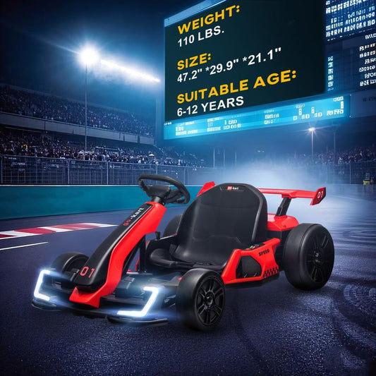 Aosom 24V Electric Go Kart, 7.5/8.1Mph, Drifting Car Battery Powered Ride on Toy with Slow Start, Music, Horn, for 6-12 Years Old