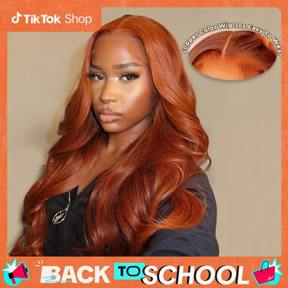 Alipearl Hair Copper Color Pre Cut Ready to Go Glueless Wig Body Wave Pre Plucked 5X7 Lace Closure Wig 13X4 Lace Frontal Wig Tiktokshopbacktoschool