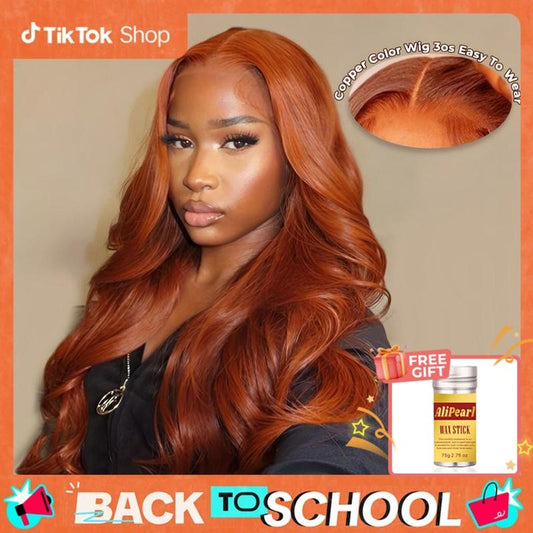 Alipearl Hair Copper Color Pre Cut Ready to Go Glueless Wig Body Wave Pre Plucked 5X7 Lace Closure Wig 13X4 Lace Frontal Wig Tiktokshopbacktoschool